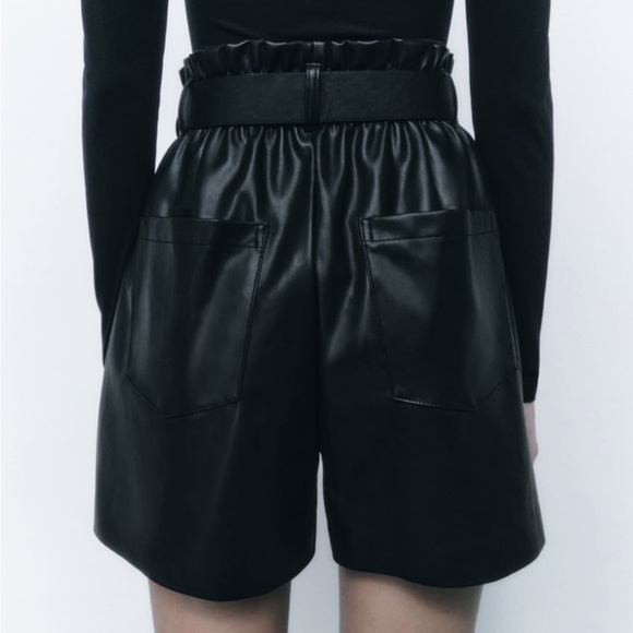Zara Belted Faux Leather Shorts - Picture 4 of 14